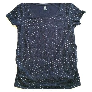 H&M MATERNITY top navy with white polka dots